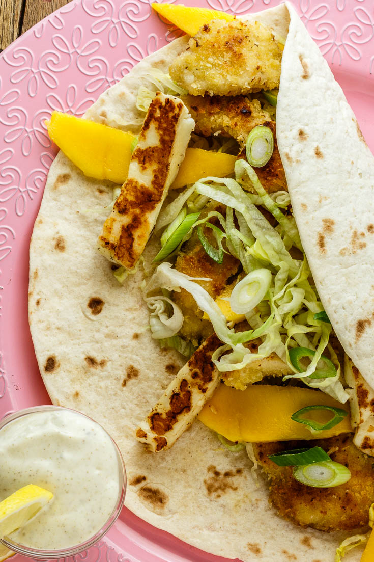 Wraps met krokante kip, halloumi en mango Claudia's Food Court